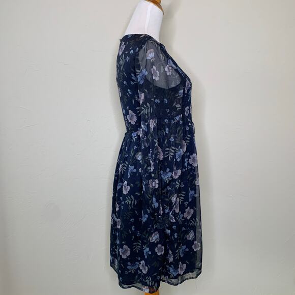 Cece Blue Floral Chiffon Dress Sz Small NWOT - Picture 4 of 11